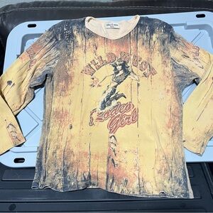Skinny Minnie Y2K Wild West Graphic Tee - Yellow and Brown